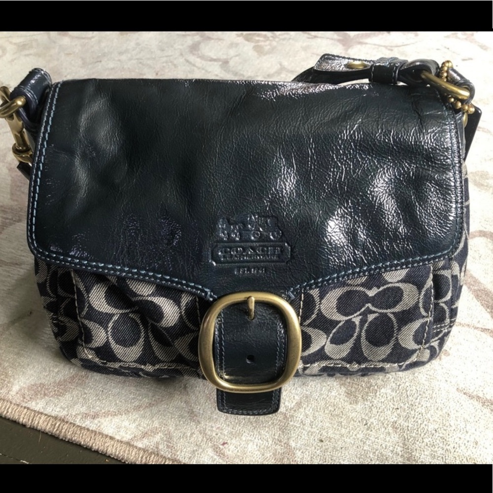 Navy patent leather signature coach